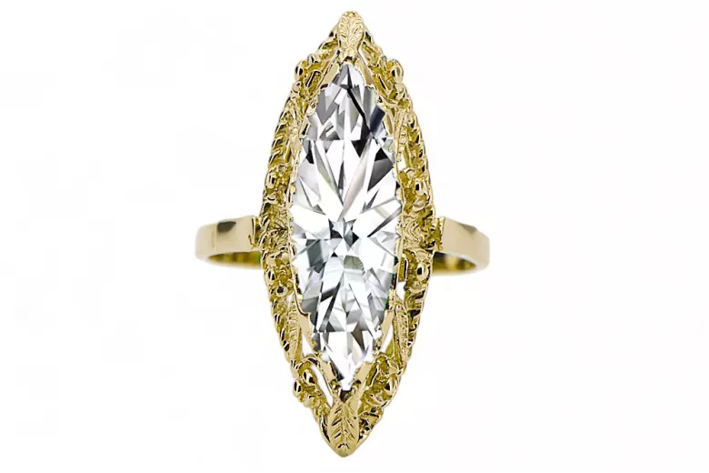 Vintage style Ring Zircon 14K Yellow gold vrc005y